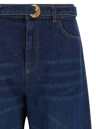 Blue Cotton High-Waisted Jean