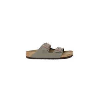 Gray Leather Flat Sandals