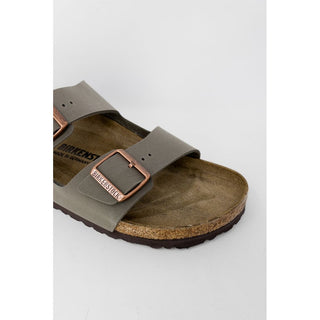 Gray Leather Flat Sandals