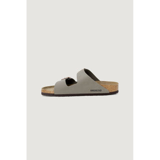 Gray Leather Flat Sandals