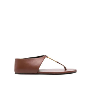 Brown Lamb Leather Flip-Flop Sandals