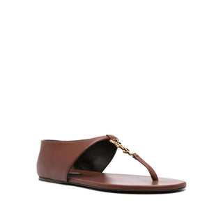 Brown Lamb Leather Flip-Flop Sandals