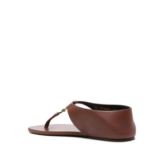 Brown Lamb Leather Flip-Flop Sandals