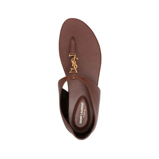 Brown Lamb Leather Flip-Flop Sandals