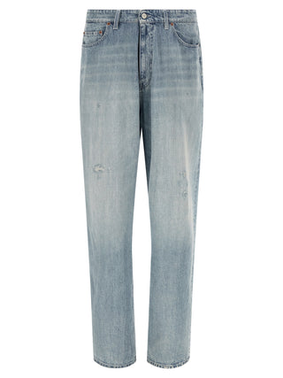 Blue Cotton Straight-Leg Jeans
