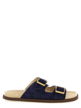Sandalias tipo slide de piel de becerro azul  