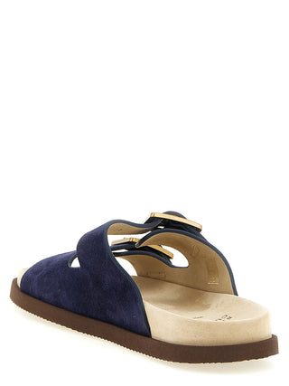 Sandalias tipo slide de piel de becerro azul  