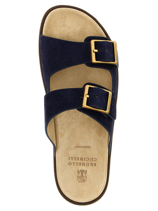 Sandalias tipo slide de piel de becerro azul  