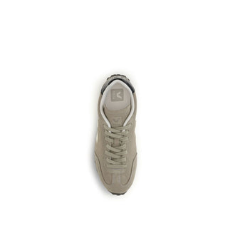 Beige Suede Leather Low Top Sneakers