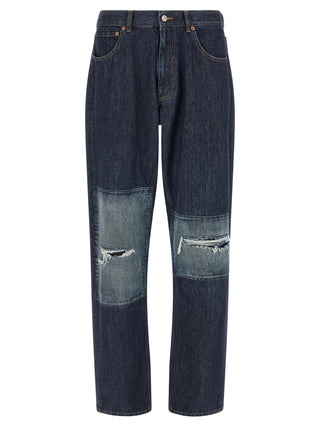 Blue Cotton Straight-Leg Jeans