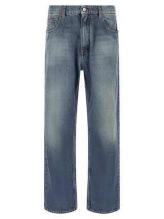 Blue Cotton Straight-Leg Jeans