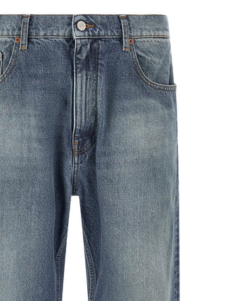 Blue Cotton Straight-Leg Jeans