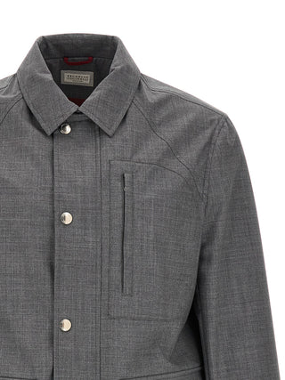 Gray Virgin Wool Full-Length Jacket