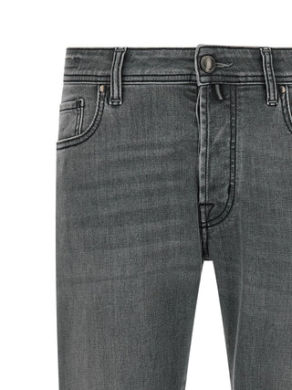 Gray Cotton Slim Fit Jeans