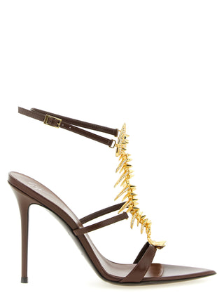 Brown Lamb Leather Stiletto Heel Sandals