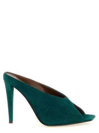Bicolor Suede Leather Stiletto Heel Sandals