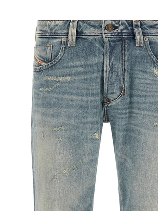 Blue Cotton Straight-Leg Jeans