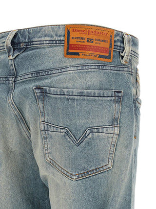 Blue Cotton Straight-Leg Jeans