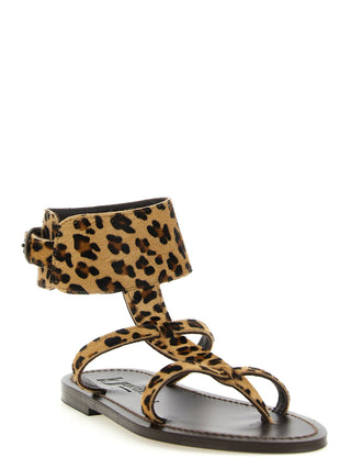 Brown Cowhide Flat Sandals