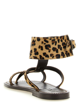 Brown Cowhide Flat Sandals