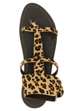 Brown Cowhide Flat Sandals