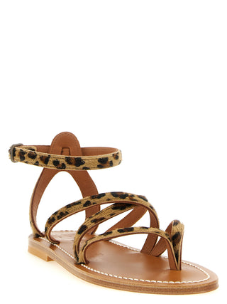 Brown Cowhide Flat Sandals