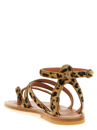Brown Cowhide Flat Sandals