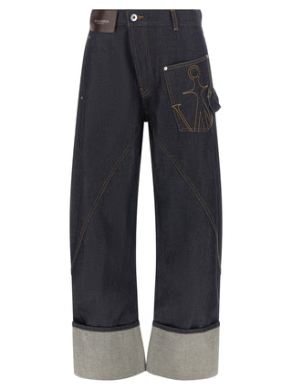 Jeans de pierna recta de algodón azul