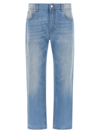 Blue Cotton Straight-Leg Jeans