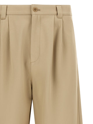 Beige Cotton Casual Pants