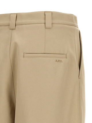 Beige Cotton Casual Pants