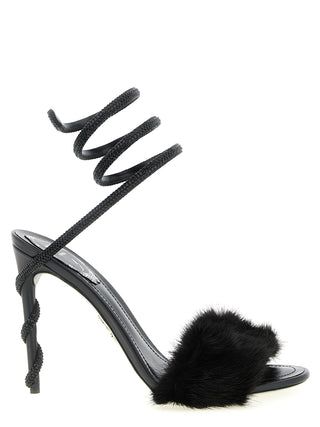 Sandalias de tacón stiletto de cuero negro