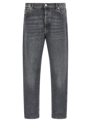 Gray Cotton Straight-Leg Jeans