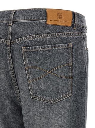 Gray Cotton Straight-Leg Jeans