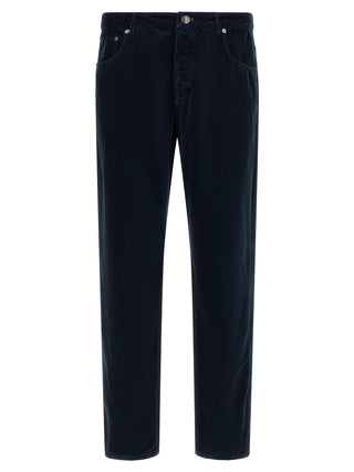 Blue Cotton Casual Pants