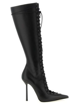 Black Lamb Leather Over The Knee