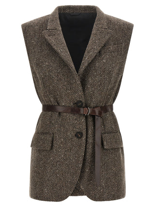 Brown Virgin Wool Sleeveless Jacket