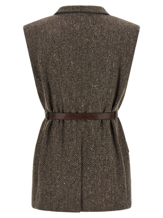 Brown Virgin Wool Sleeveless Jacket