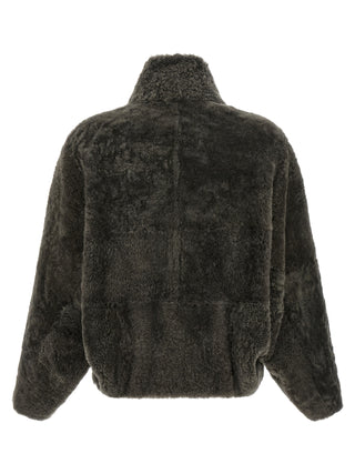 Gray Lamb Leather Full-Length Jacket