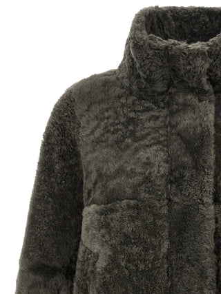 Gray Lamb Leather Full-Length Jacket