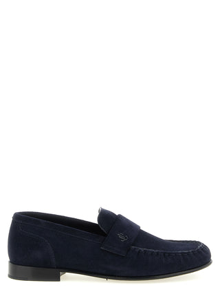 Mocasines azules de cuero sin cordones