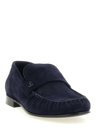 Mocasines azules de cuero sin cordones