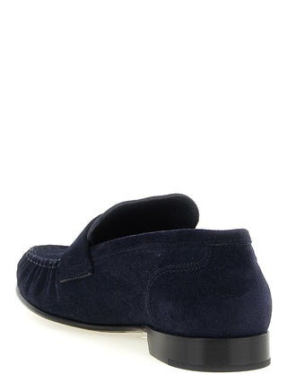 Mocasines azules de cuero sin cordones