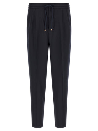 Blue Virgin Wool Casual Pants