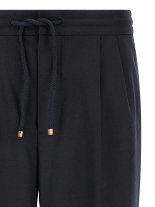 Blue Virgin Wool Casual Pants