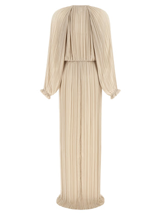 Beige Polyester Long Dress