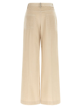 Beige Cotton Casual Pants