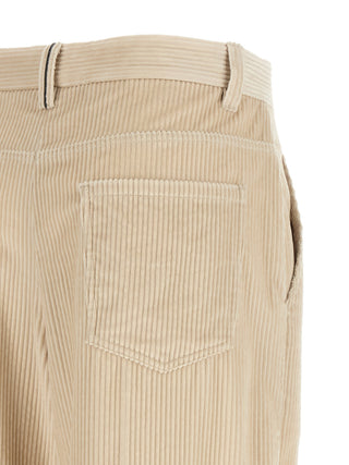Beige Cotton Casual Pants