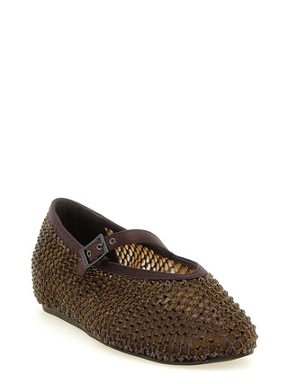 Brown Polyamide Ballet Flats