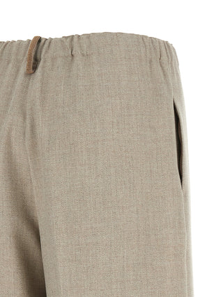 Beige Polyester Casual Pants